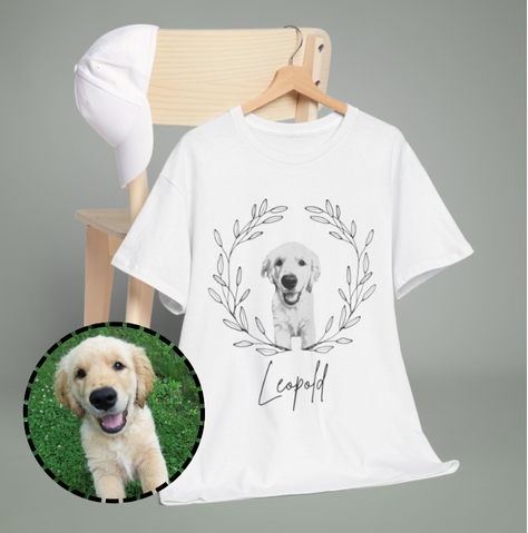 Custom Dog Portrait From Photo + Name T-shirt - Petunia Woof