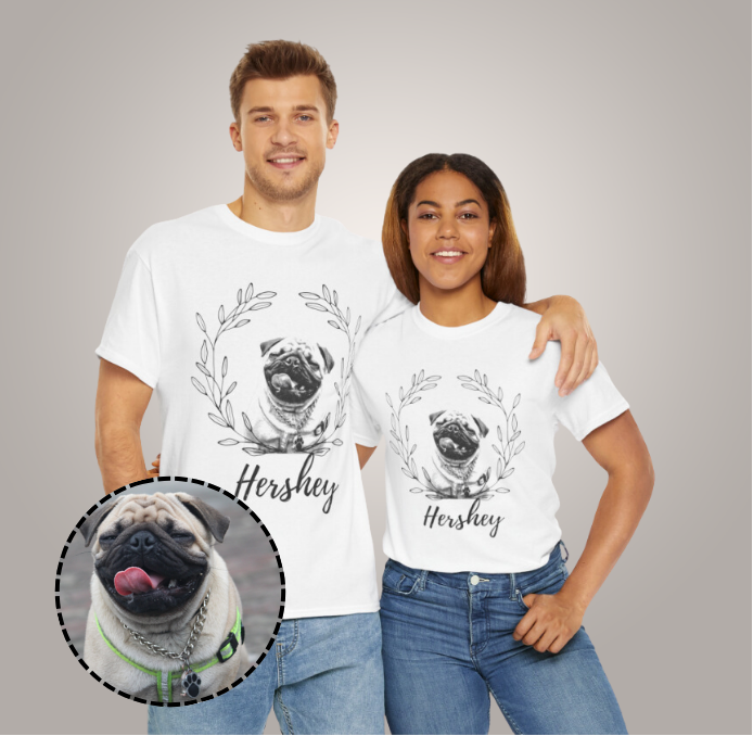 Custom Dog Portrait From Photo + Name T-shirt - Petunia Woof