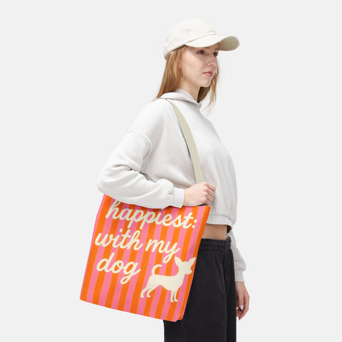 Custom "Happiest With My Dog"  Tote Bag