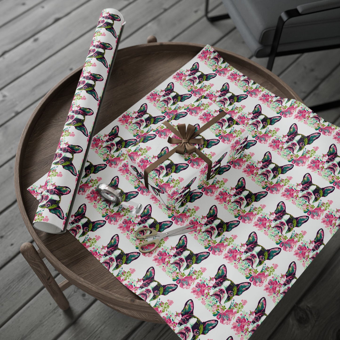 Cute French Bulldog Wrapping Paper - Floral Design for Pets Lovers - Petunia Woof