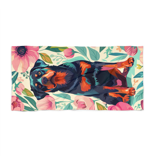 Rottweiler Vibrant Floral Dog Beach Towel - Perfect for Pet Lovers & Summer Fun! - Petunia Woof