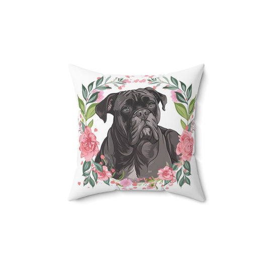 Cute Cane Corso Floral Pillow  - Cozy Square Cushion for Pet Lovers - Petunia Woof