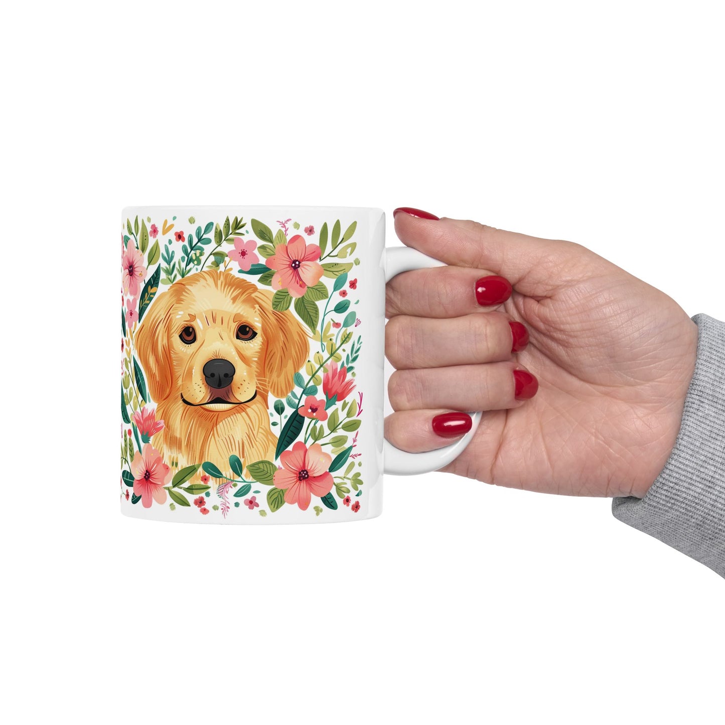 Golden Retriever Floral Mug - Cute Dog Lover's Ceramic Coffee Cup - Petunia Woof