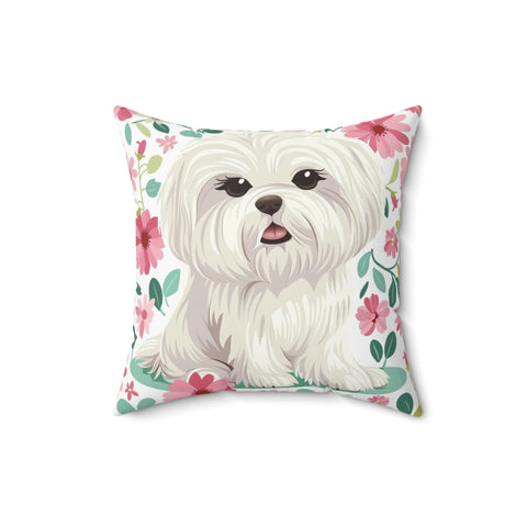 Maltese Floral Throw Pillow