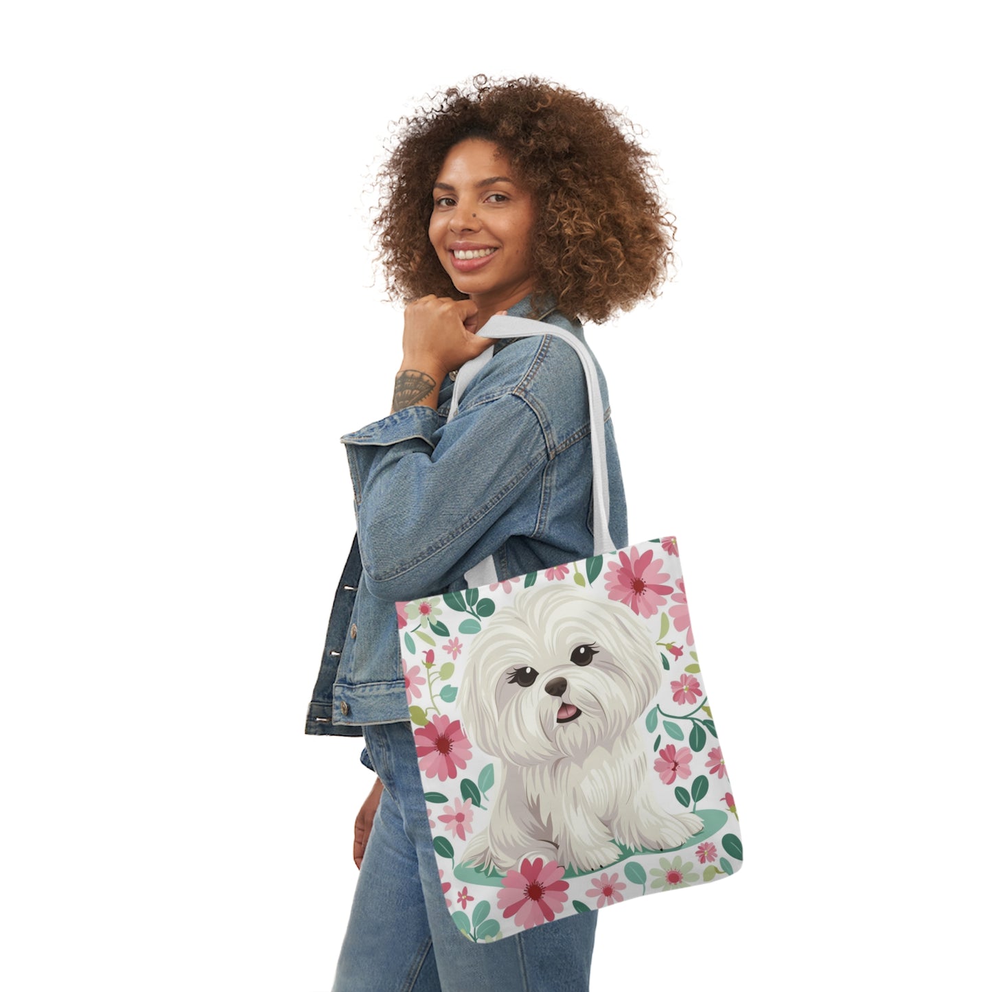 Cute Maltese Floral Tote Bag (With Name Personalization) - Petunia Woof