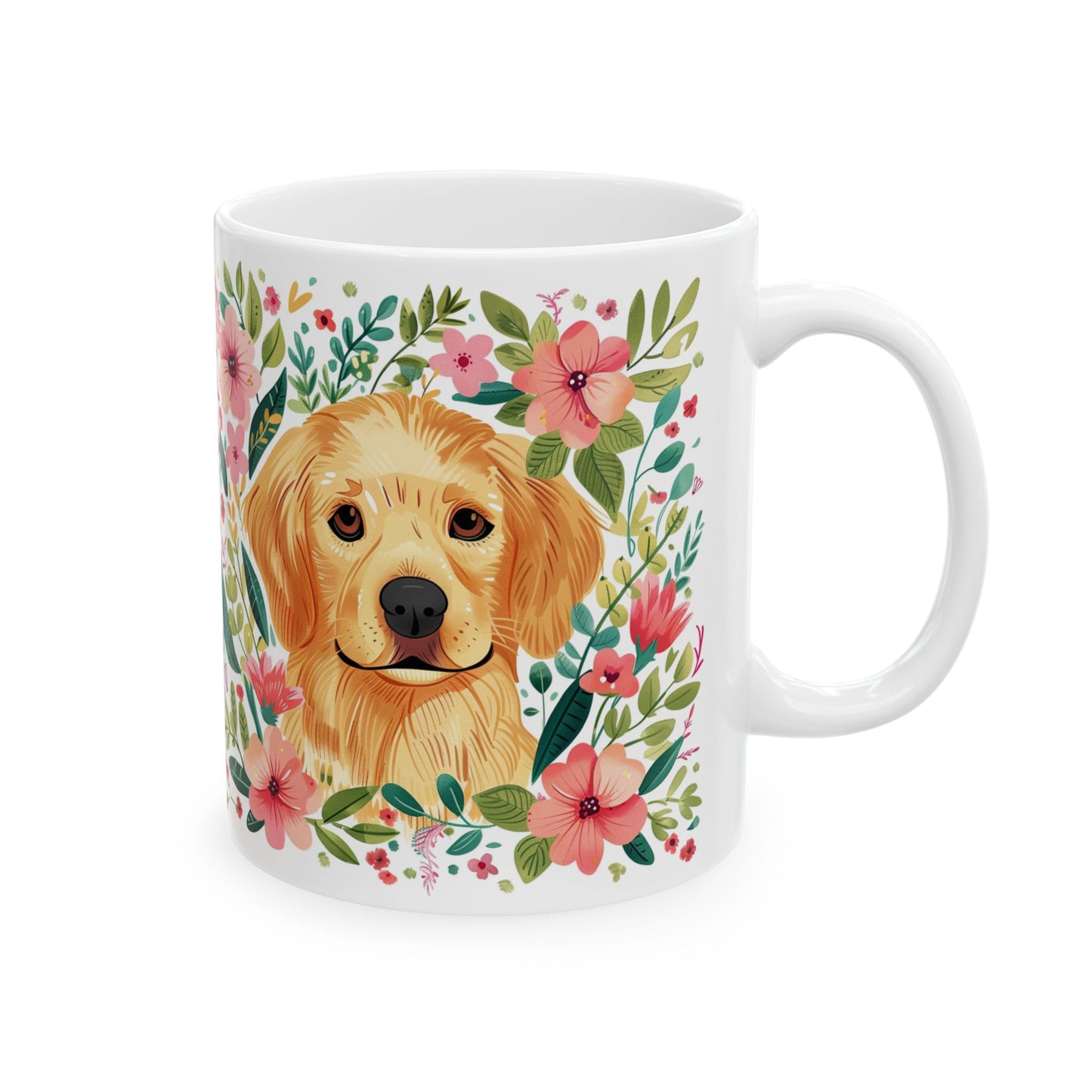 Golden Retriever Floral Mug - Cute Dog Lover's Ceramic Coffee Cup - Petunia Woof