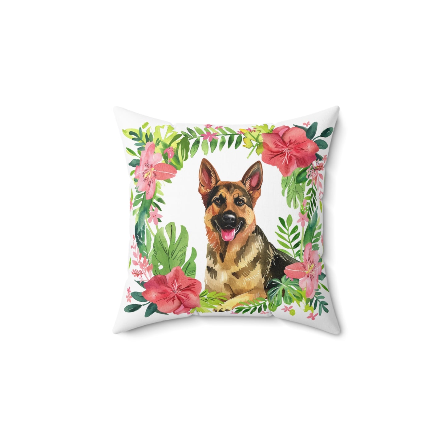 Floral German Shepherd Pillow - Decorative Square Cushion for Dog Lovers - Petunia Woof