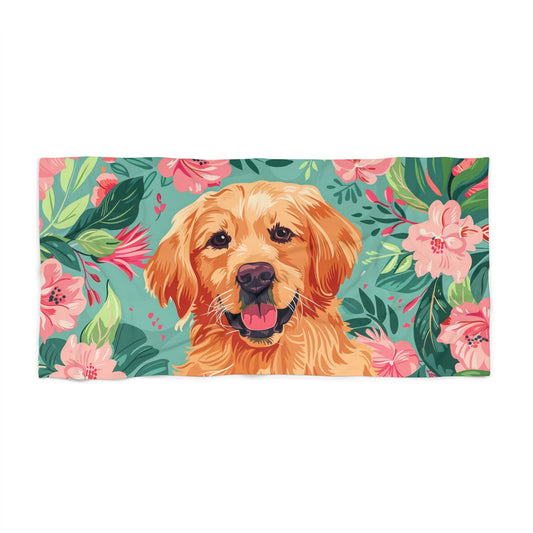 Golden Retriever Floral Beach Towel - Perfect Pet Lover Gift for Summer - Petunia Woof