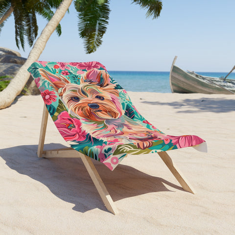Yorkshire Terrier Floral Beach Towel