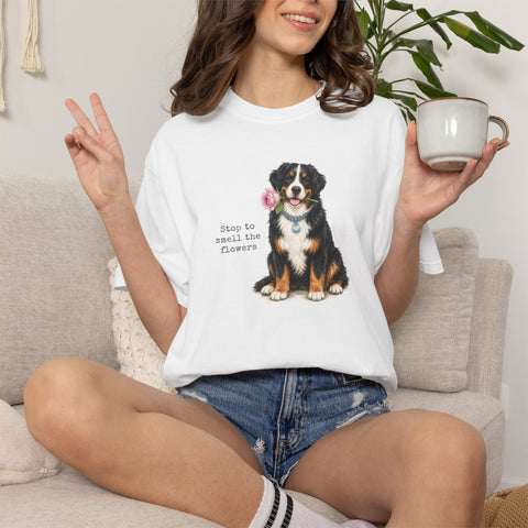 Custom Stop To Smell the Flowers T-shirt — personalised pet T-shirt — Petunia Woof