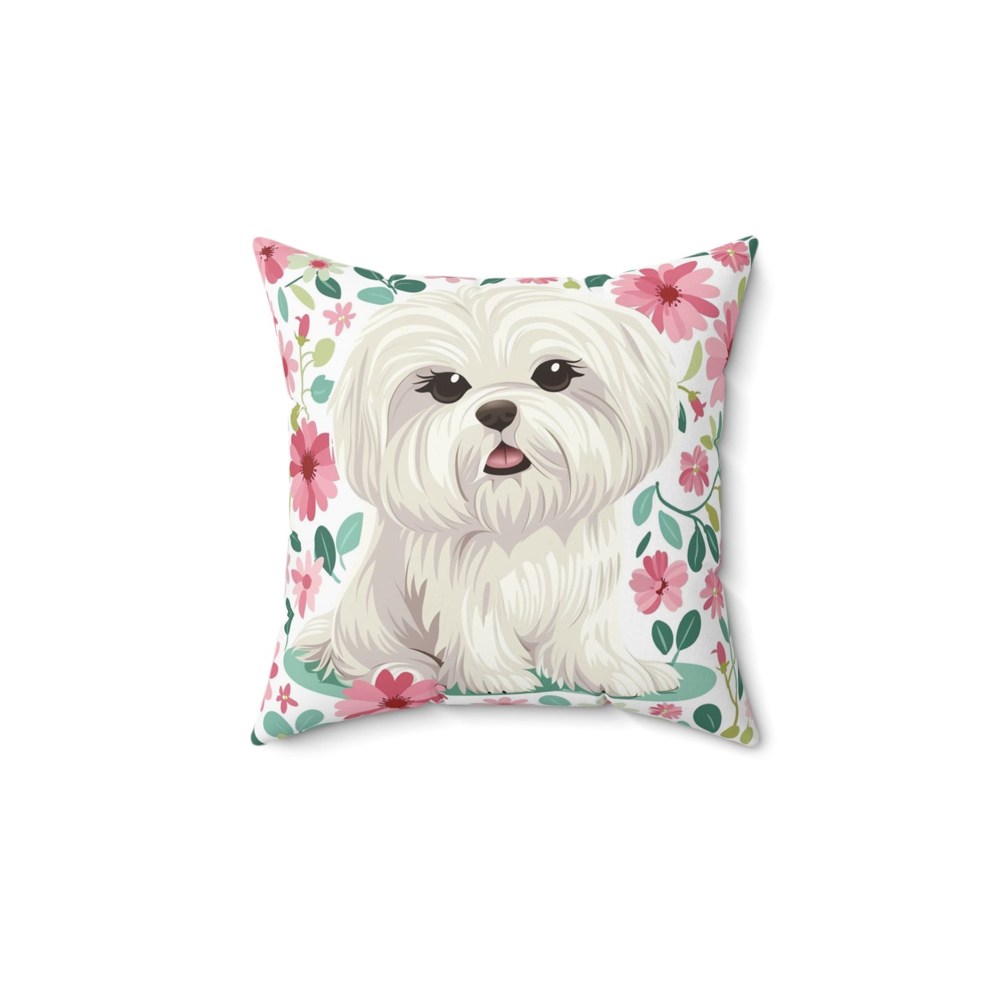 Adorable Maltese Floral Square Pillow - Maltese And Dog Lovers Perfect Gift - Petunia Woof