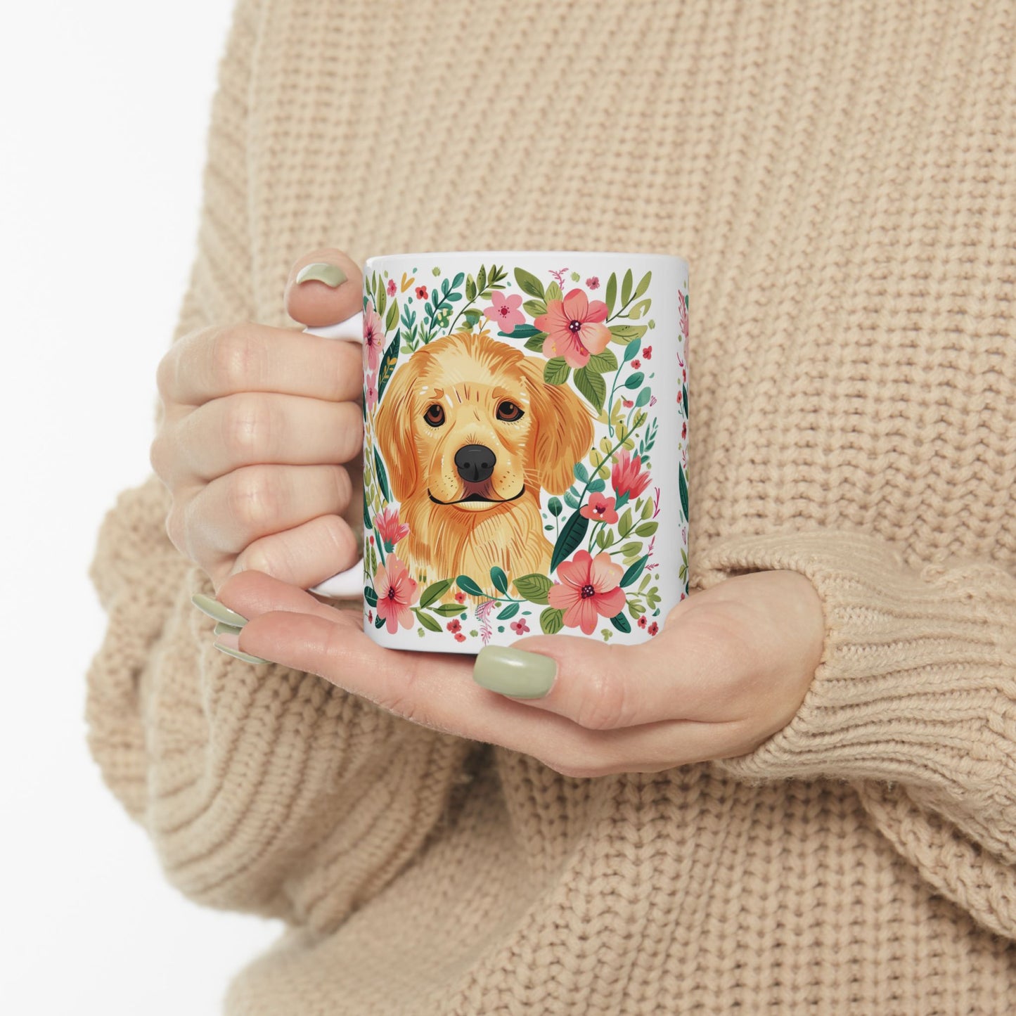 Golden Retriever Floral Mug - Cute Dog Lover's Ceramic Coffee Cup - Petunia Woof