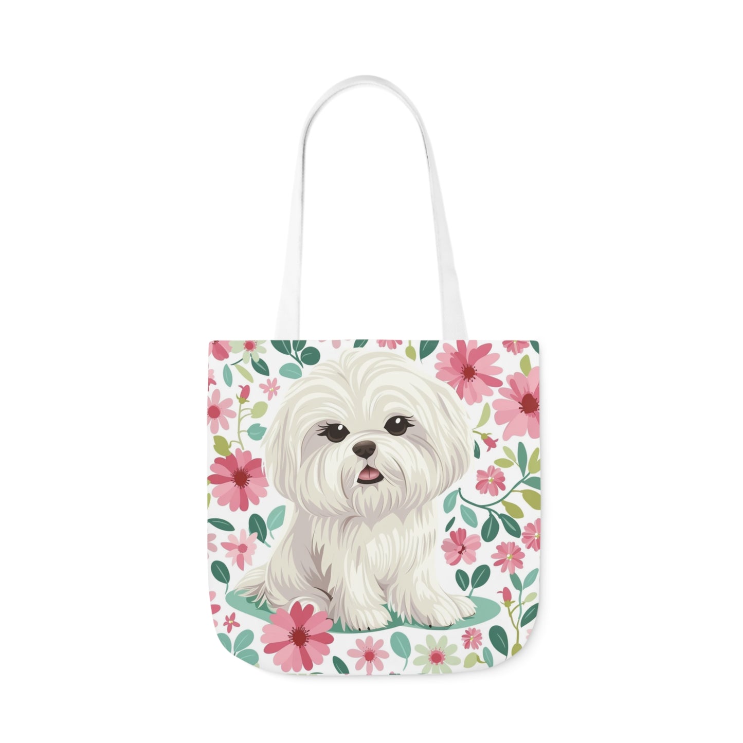 Cute Maltese Floral Tote Bag (With Name Personalization) - Petunia Woof