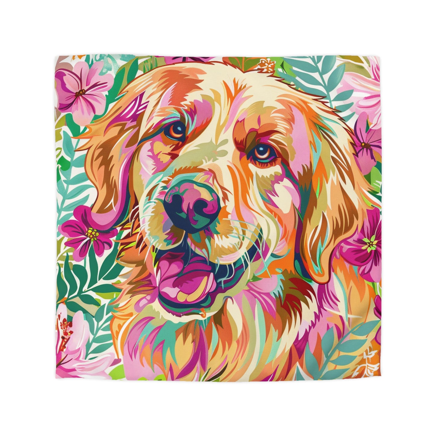 Colorful Golden Retriever Microfiber Duvet Cover Queen - Vibrant Pet Lover Bedding - Petunia Woof