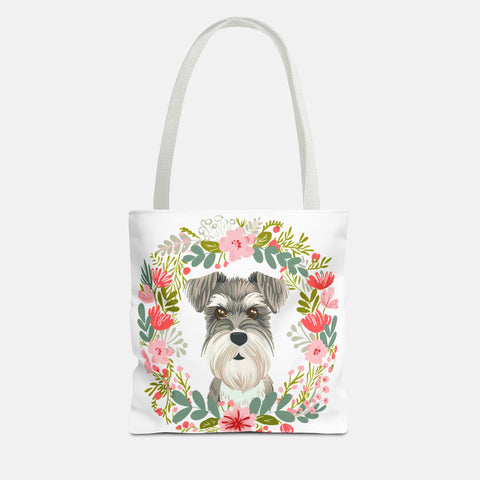 Floral Schnauzer Tote Bag