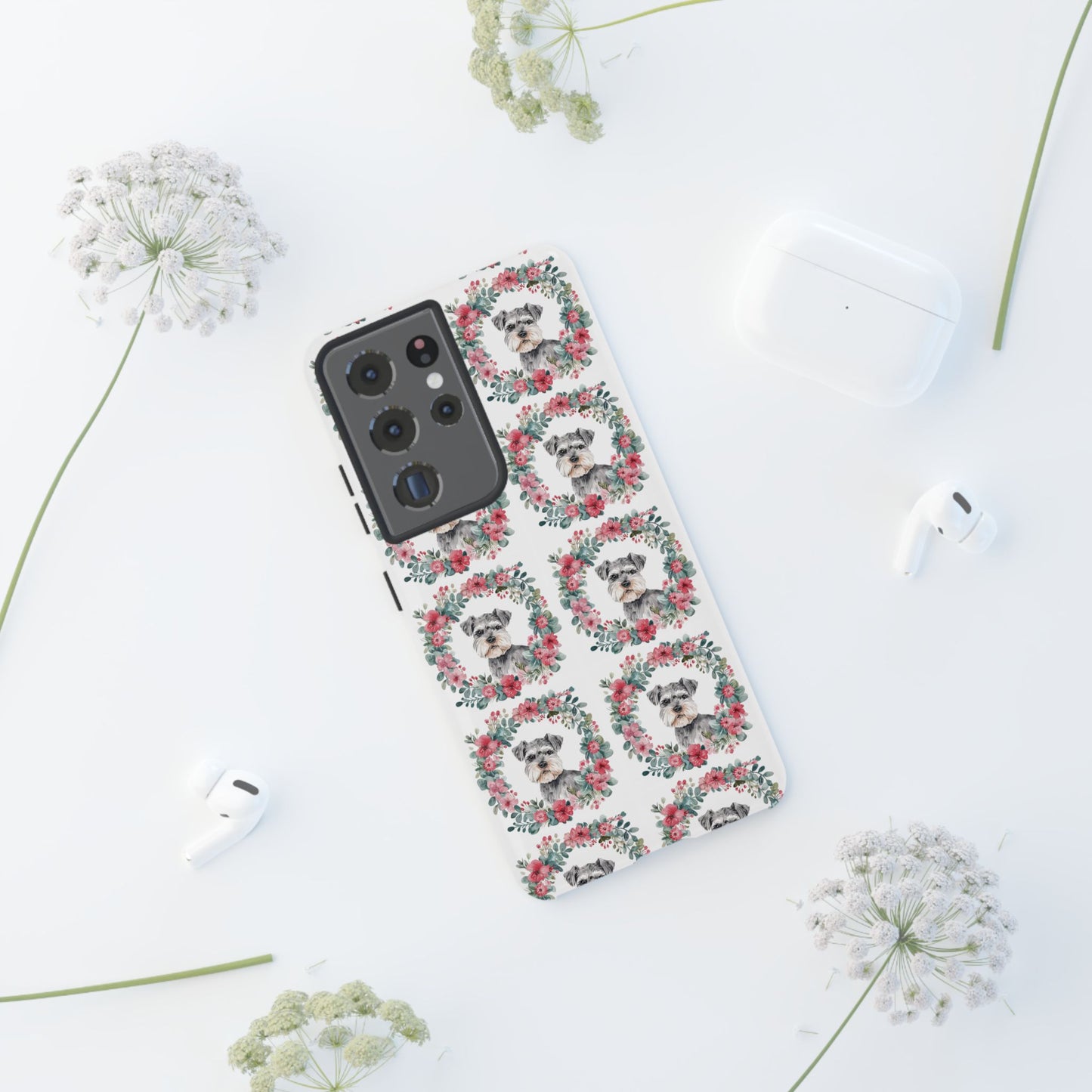 Cute Schnauzer Floral Dog Phone Case - Tough Cases for Pet Lovers