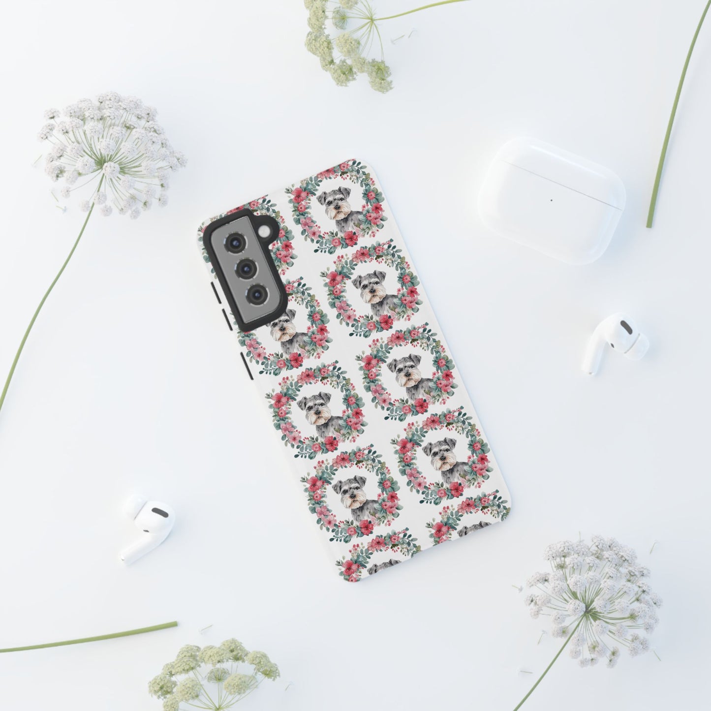 Cute Schnauzer Floral Dog Phone Case - Tough Cases for Pet Lovers