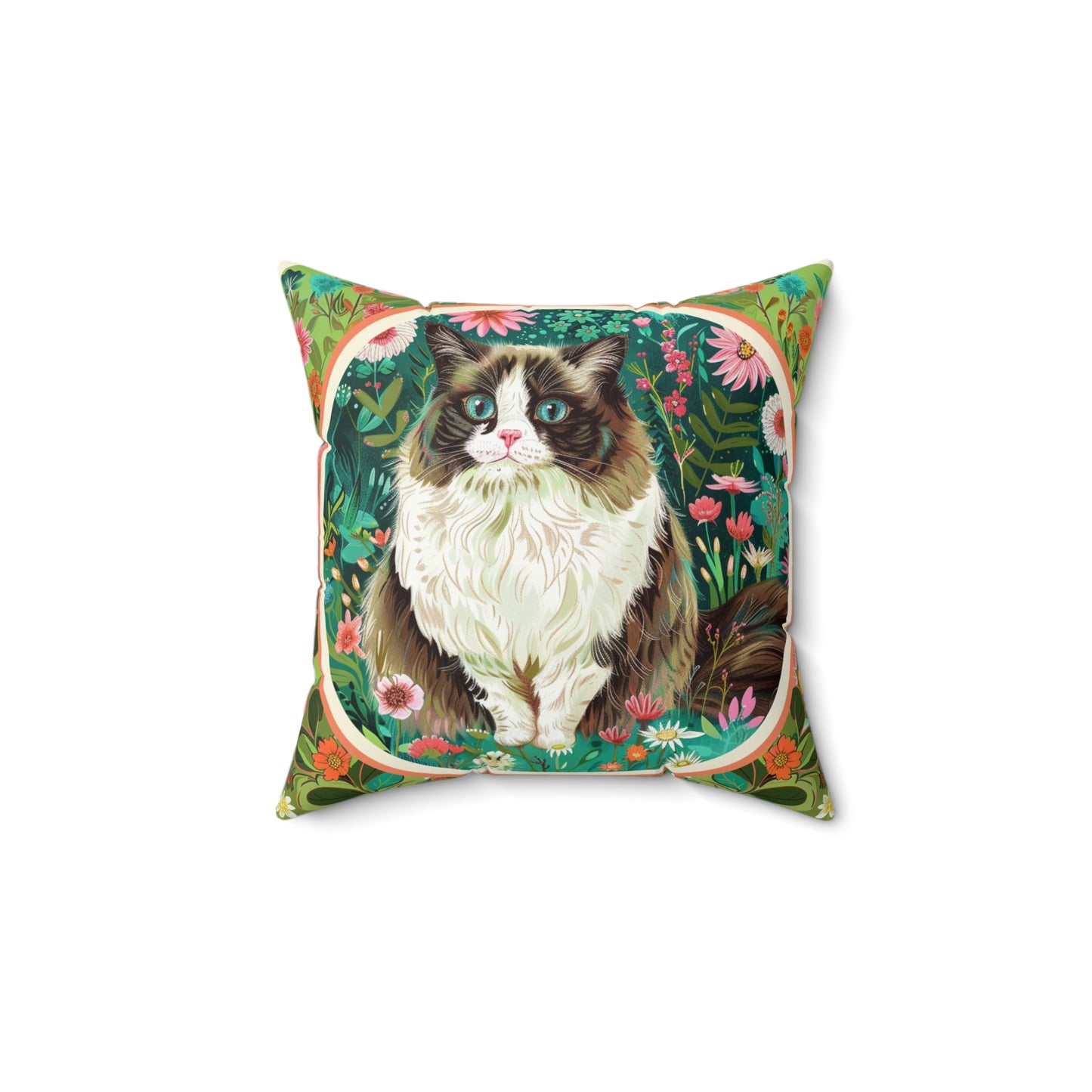 Cat Floral Square Pillow - Cozy Home Decor for Pet Lovers Gift