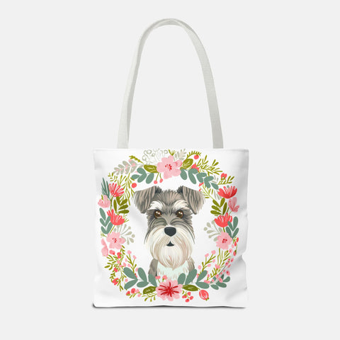 Floral Schnauzer Tote Bag