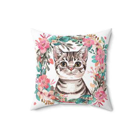 Cat Floral Pillow