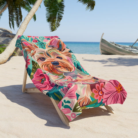 Yorkshire Terrier Floral Beach Towel