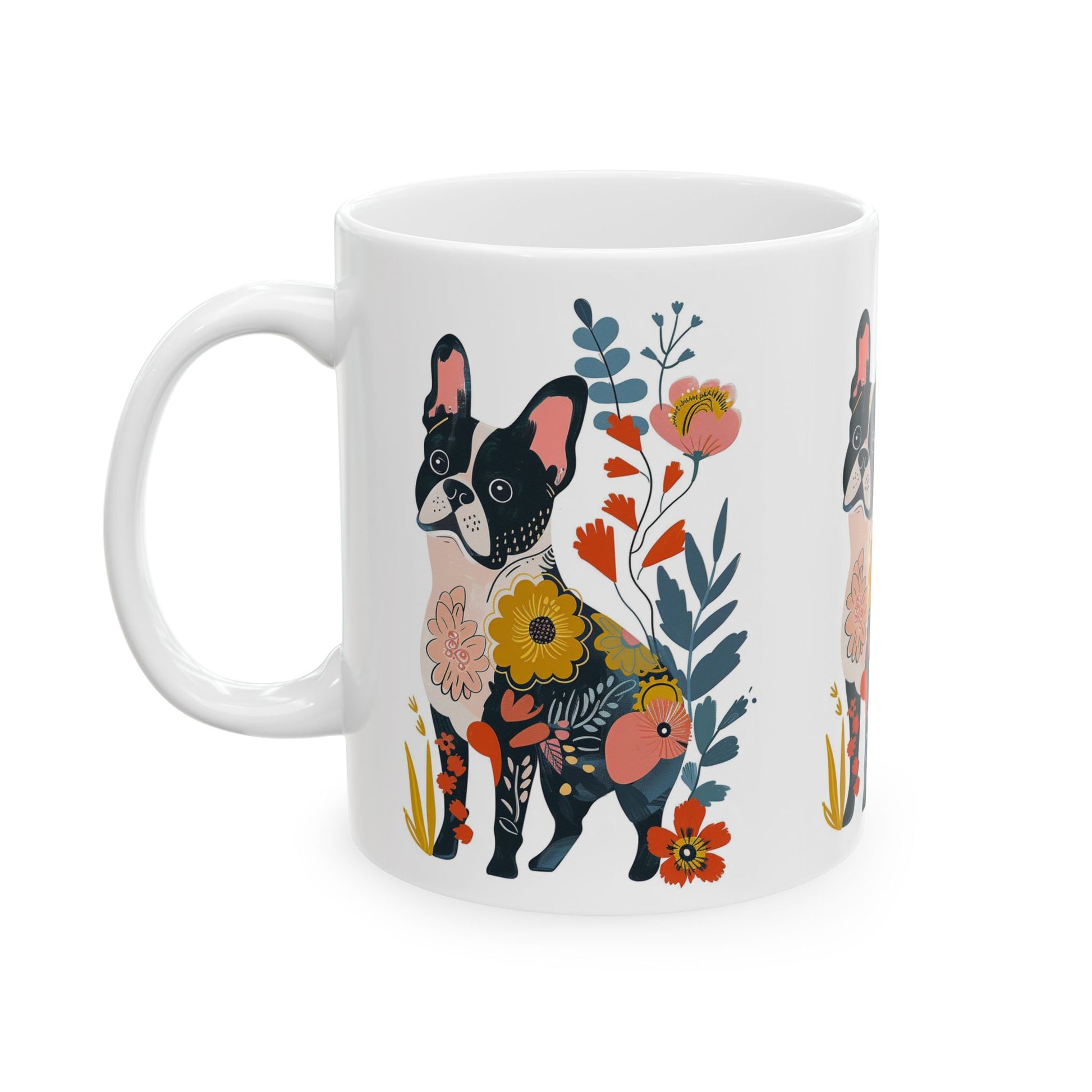 Floral French Bulldog Ceramic Mug - Cute Dog Design, Perfect Gift for Dog Lovers - Petunia Woof