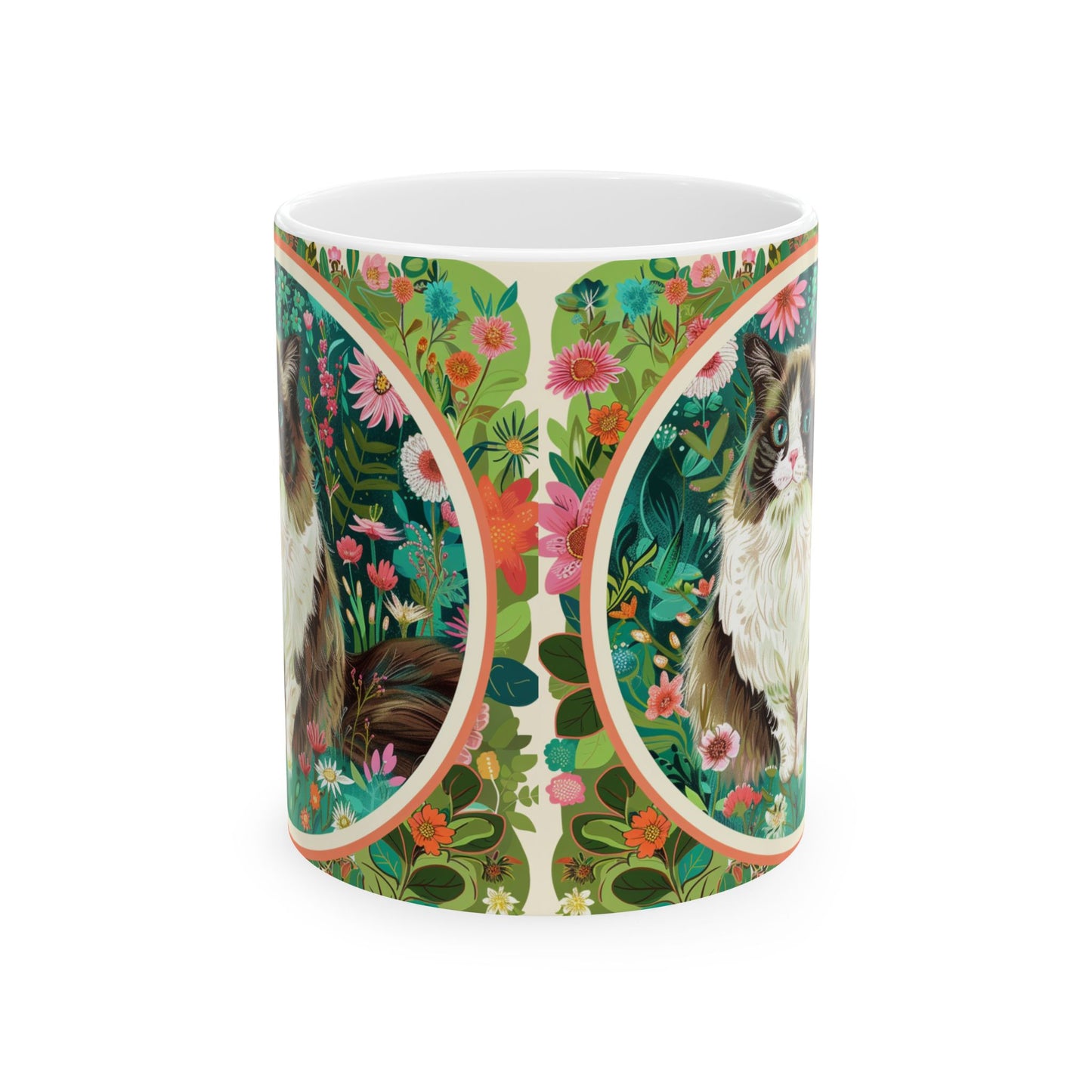 Floral Cat Ceramic Mug - 11oz - Perfect Gift for Cat Lovers - Petunia Woof