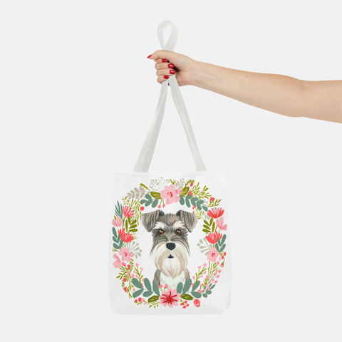 Floral Schnauzer Tote Bag