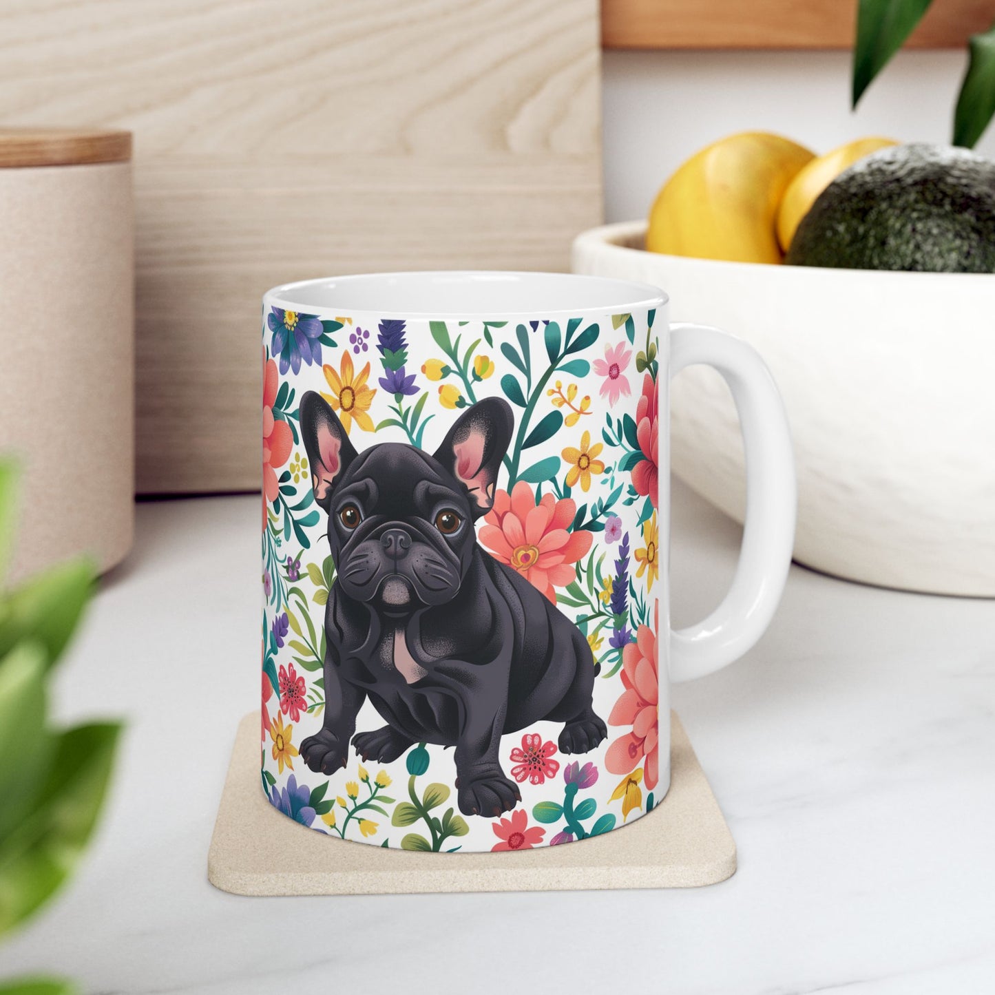 Floral French Bulldog Ceramic Mug - Perfect Gift for Dog Lovers - Petunia Woof