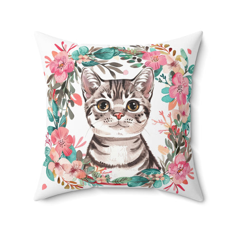 Cat Floral Pillow