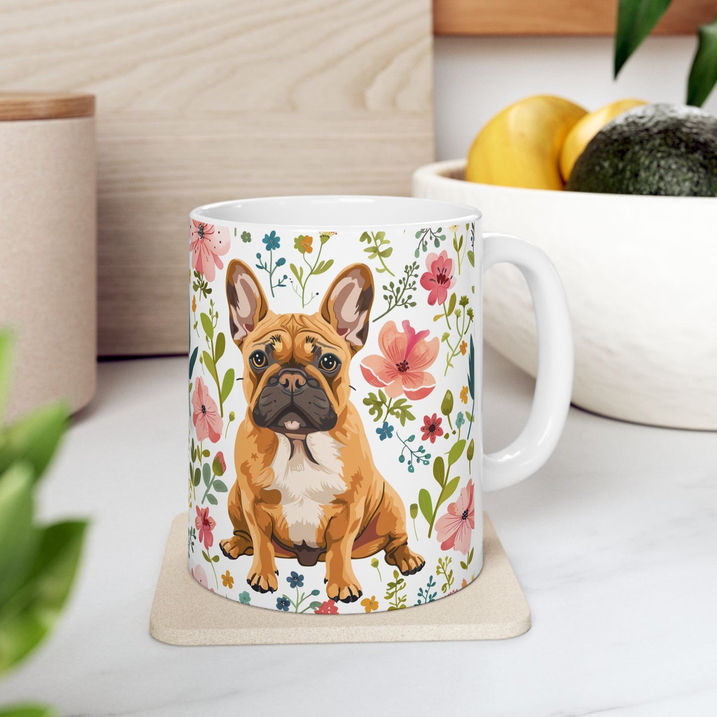 Frenchie Floral Ceramic Mug – Cute Dog Coffee Cup for Pet Lovers - Petunia Woof