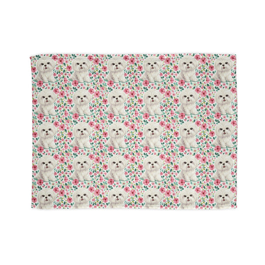 Cute Maltese Cute Puppy Floral Soft Polyester Blanket - Cozy for Pet Lovers - Petunia Woof