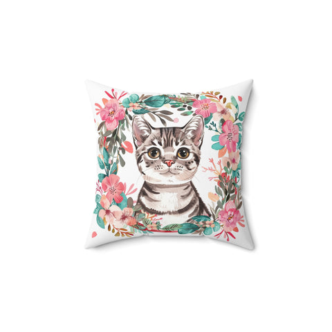 Cat Floral Pillow