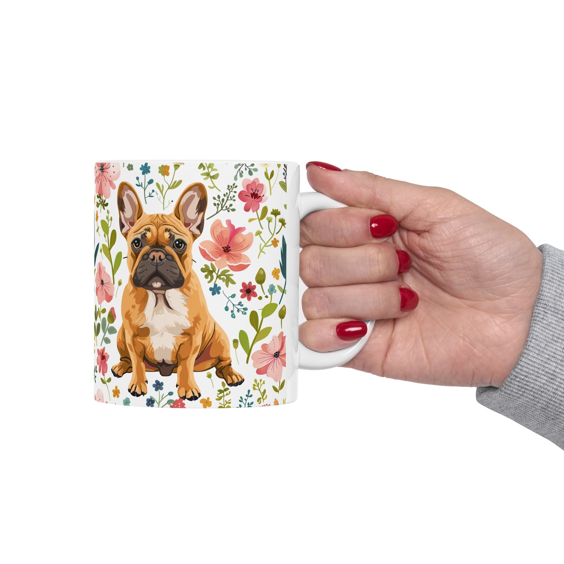 Frenchie Floral Ceramic Mug – Cute Dog Coffee Cup for Pet Lovers - Petunia Woof