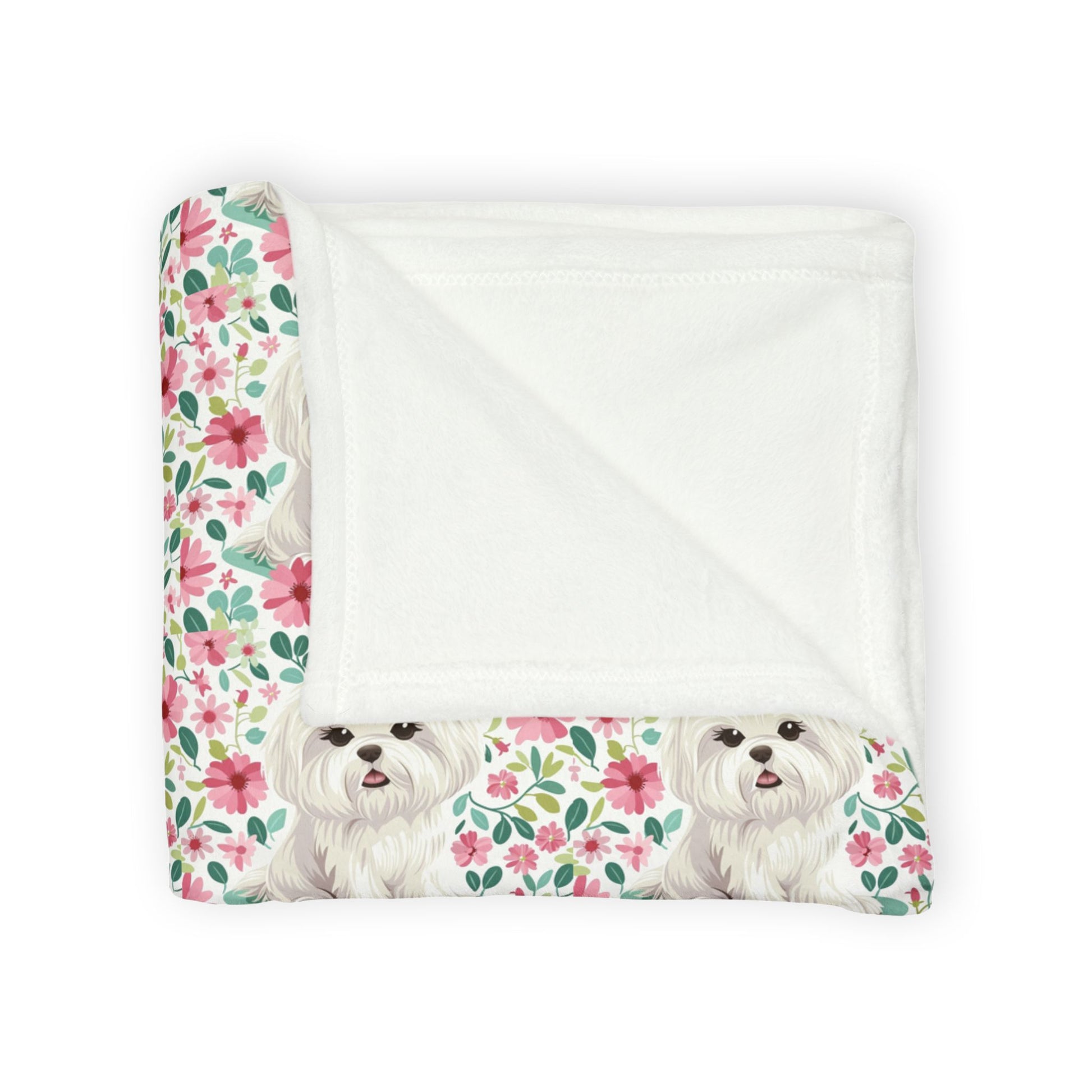 Cute Maltese Cute Puppy Floral Soft Polyester Blanket - Cozy for Pet Lovers - Petunia Woof