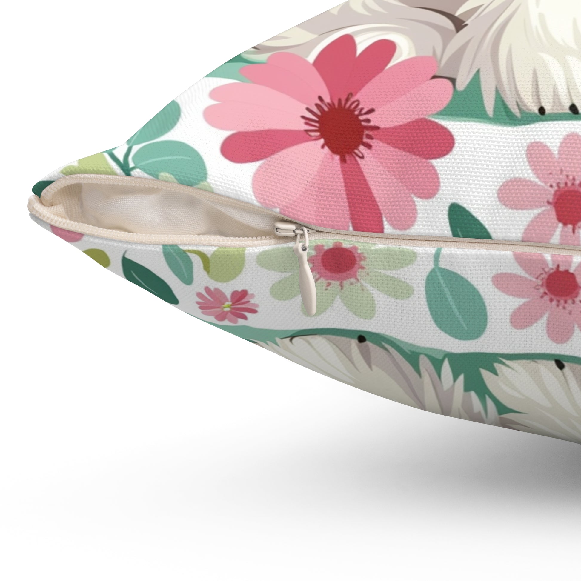 Adorable Maltese Floral Square Pillow - Maltese And Dog Lovers Perfect Gift - Petunia Woof