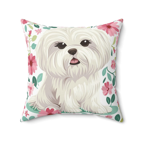 Maltese Floral Throw Pillow