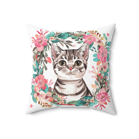 Cat Floral Pillow