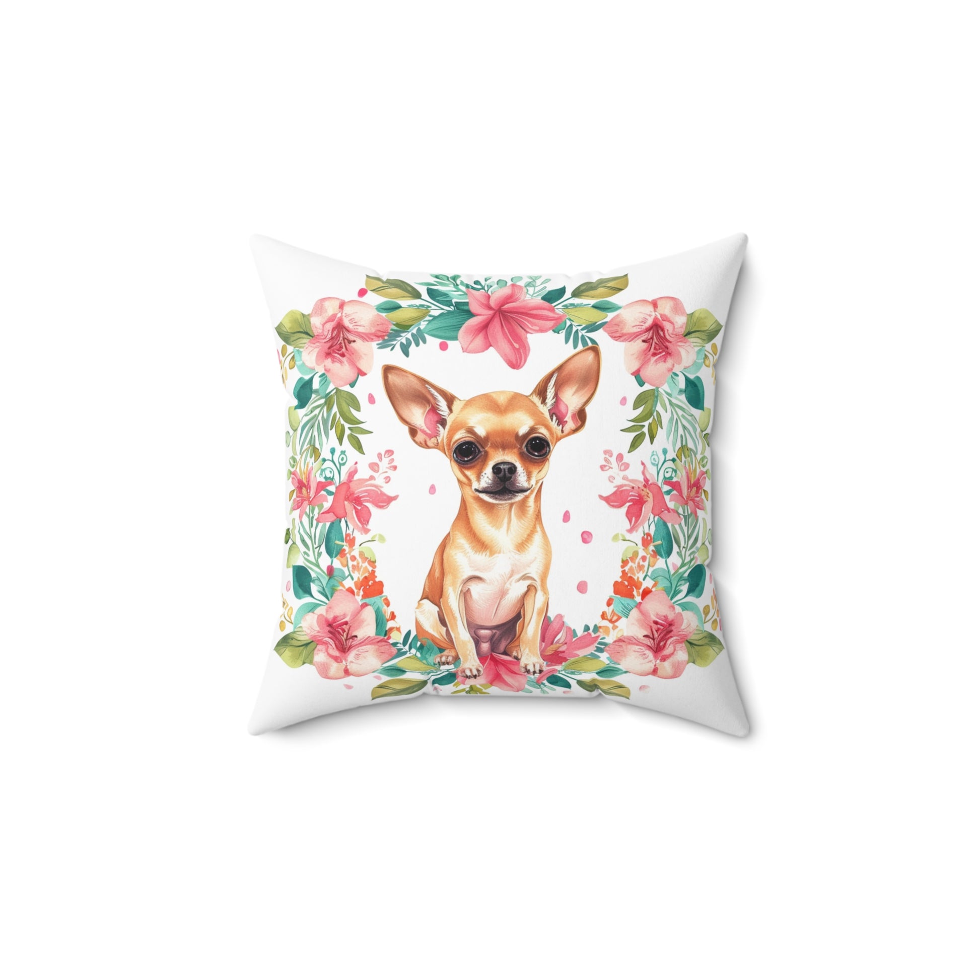 Chihuahua Floral Square Pillow | Cozy Pet Home Decor | Dog Lover Gift - Petunia Woof