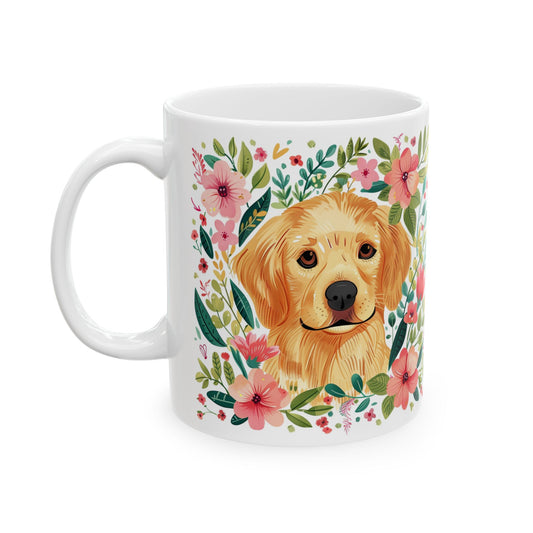 Golden Retriever Floral Mug - Cute Dog Lover's Ceramic Coffee Cup - Petunia Woof