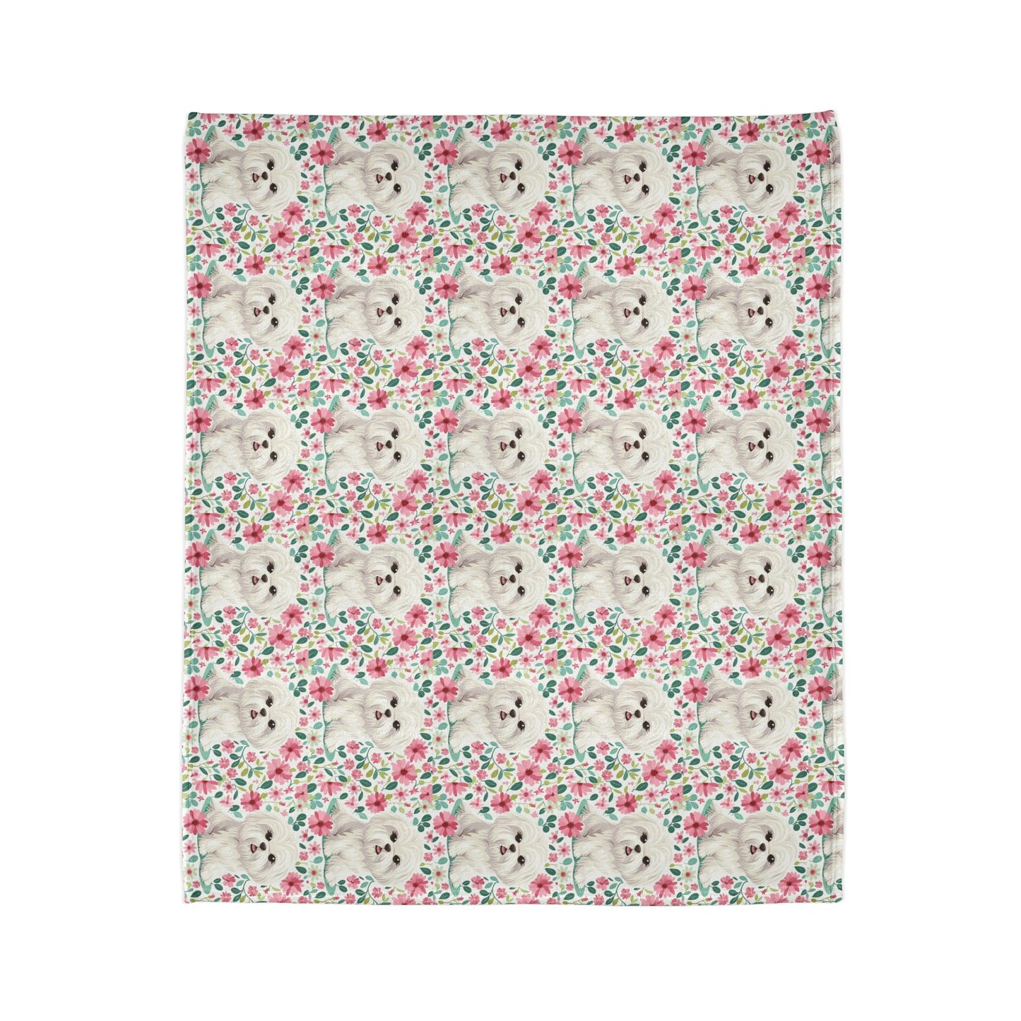 Cute Maltese Cute Puppy Floral Soft Polyester Blanket - Cozy for Pet Lovers - Petunia Woof