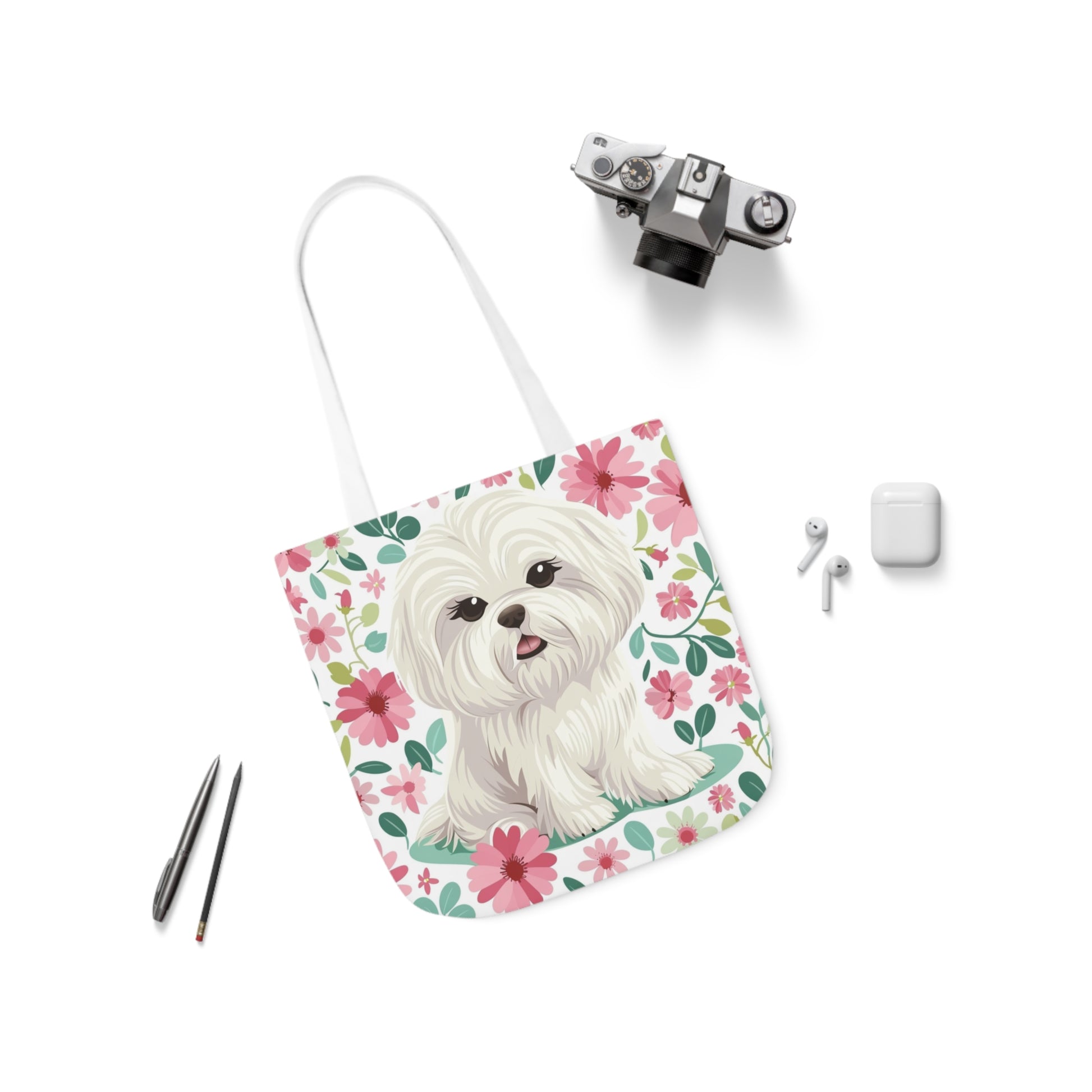 Cute Maltese Floral Tote Bag (With Name Personalization) - Petunia Woof