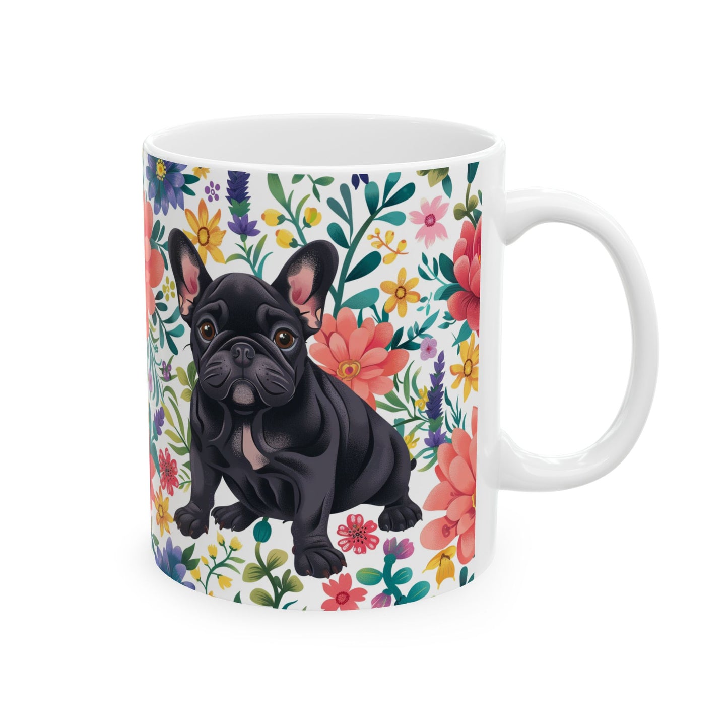 Floral French Bulldog Ceramic Mug - Perfect Gift for Dog Lovers - Petunia Woof