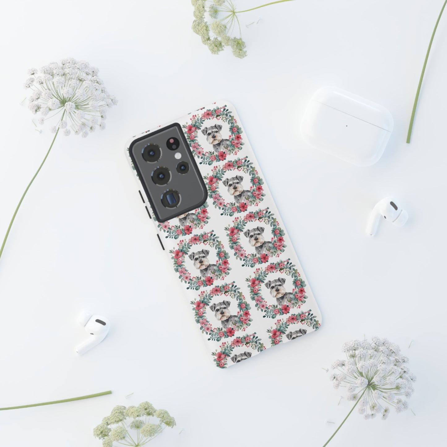 Cute Schnauzer Floral Dog Phone Case - Tough Cases for Pet Lovers