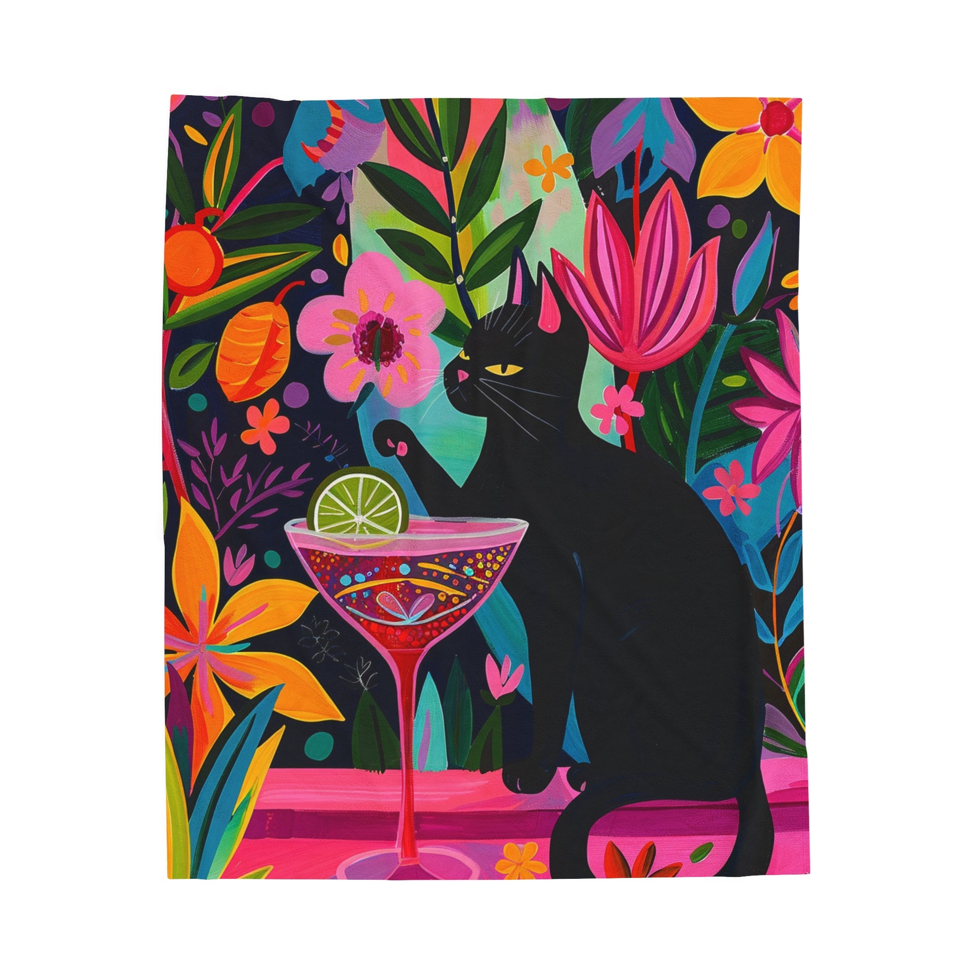 Tropical Cat-Themed Velveteen Plush Blanket - Cozy Home Decor for Cat Lovers - Petunia Woof