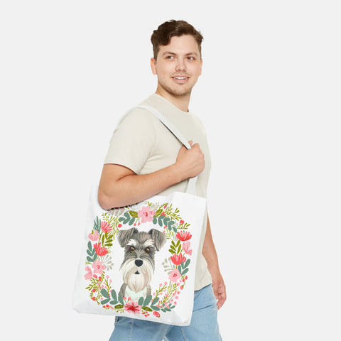 Floral Schnauzer Tote Bag
