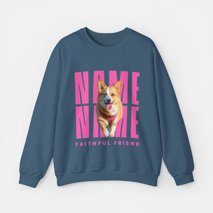 Custom billboard sweatshirt with dog name — personalized pet photo hoodie — Petunia Woof