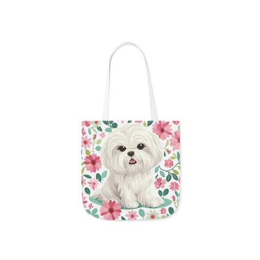 Cute Maltese Floral Tote Bag (With Name Personalization) - Petunia Woof