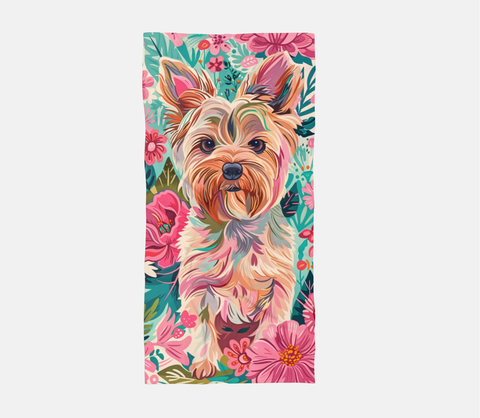 Yorkshire Terrier Floral Beach Towel
