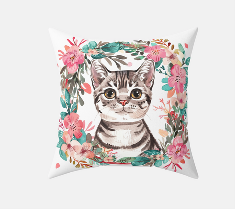 Cat Floral Pillow
